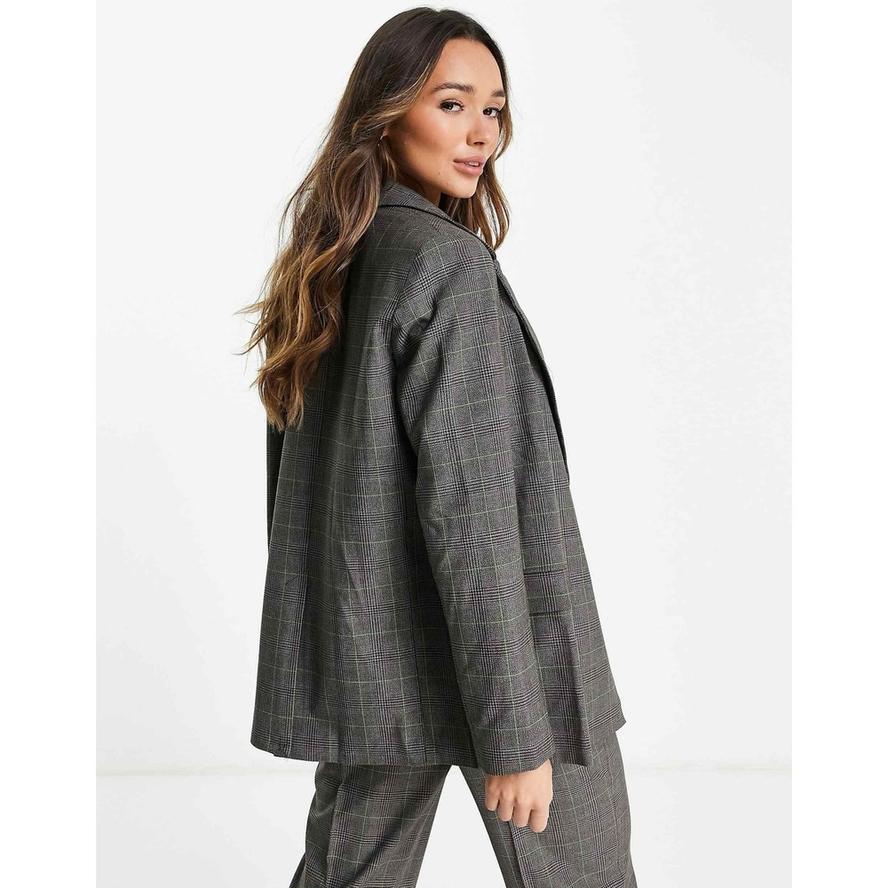 Topshop NWT Checked Blazer SZ 8 Brown Preppy Oversized Women's Plaid Jacket NWT - Picture 3 of 8